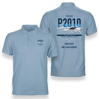 Thumbnail for Tecnam P2010 design on light blue double-side polo t-shirt, double-side print