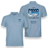 Thumbnail for Cessna A188B AgTruck design on light blue double-side polo t-shirt, double-side print