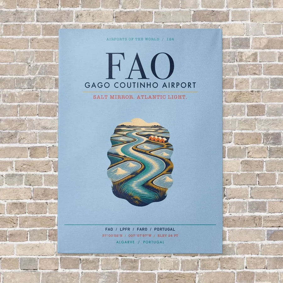 Gago Coutinho Airport Faro FAO vertical canvas print - no frame - light blue background