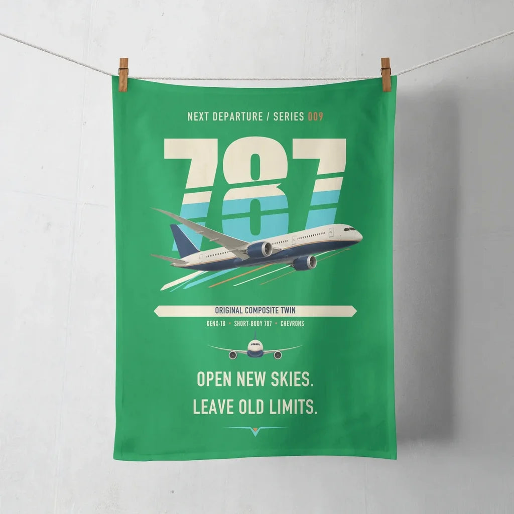 Boeing 787-8 Dreamliner design on green towel