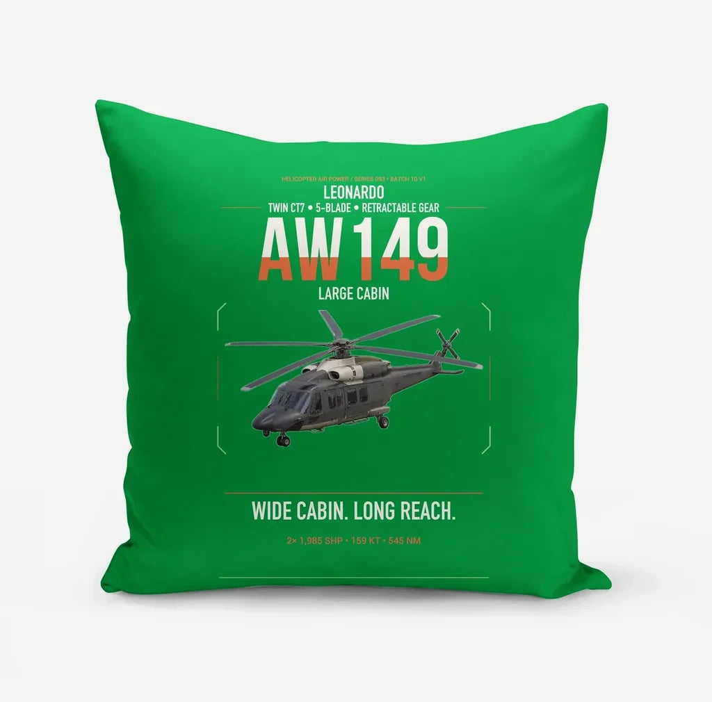 Leonardo AW149 design on green pillow