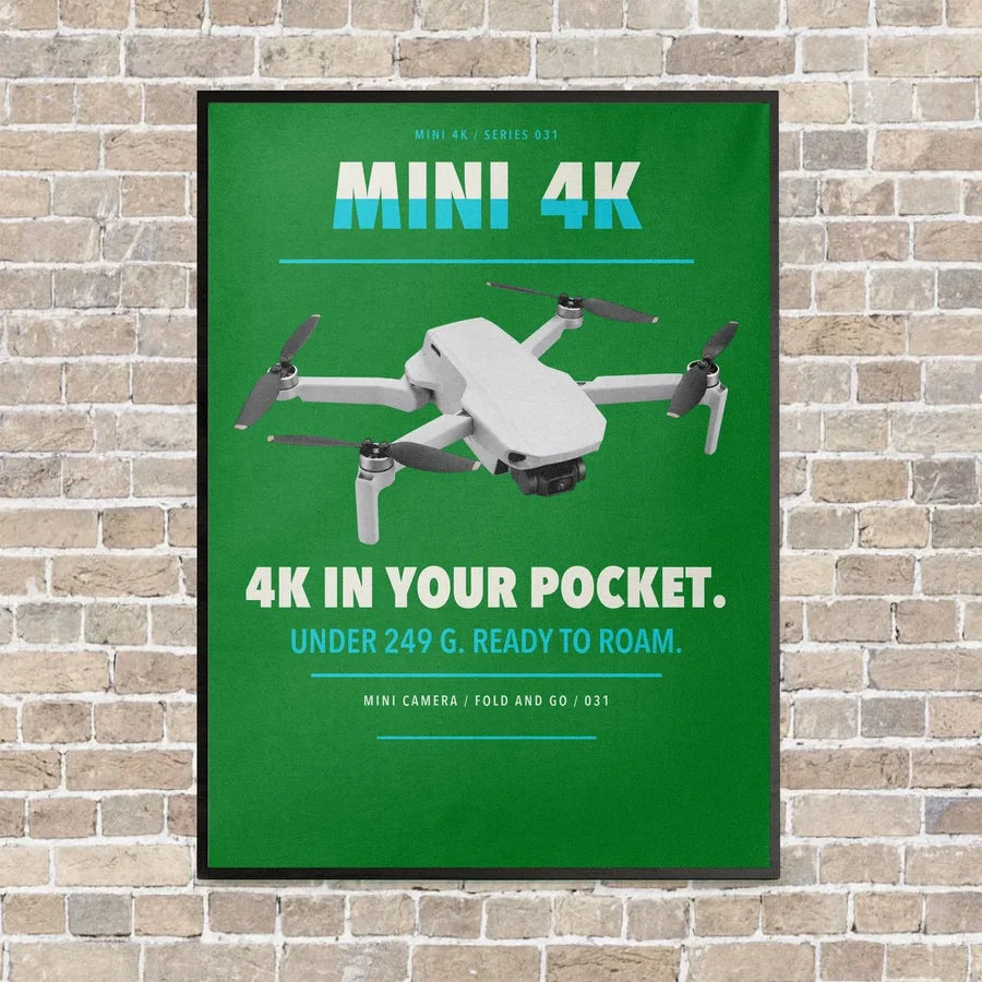 DJI Mini 4K vertical canvas print - framed - green background