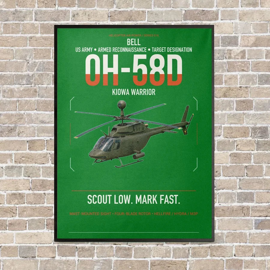 Bell OH-58D Kiowa Warrior vertical canvas print - framed - green background