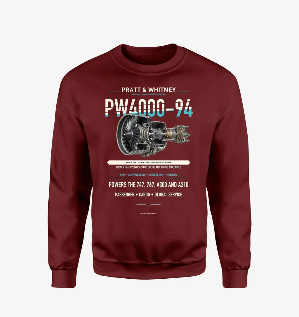 PW4000-94 design on wine red sweatshirt