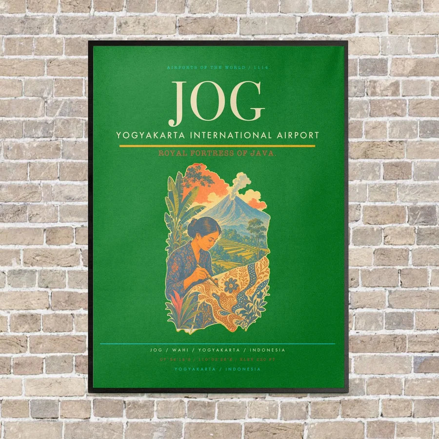 Yogyakarta International Airport JOG vertical canvas print - framed - green background