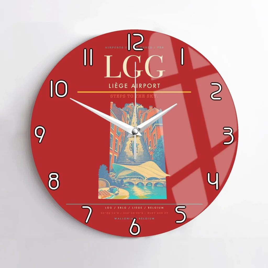 Liège Airport (LGG) design on red no frame wall clock
