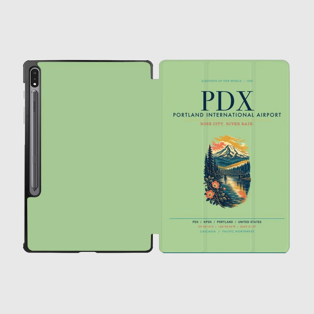 Portland International Airport (PDX) design on light green samsung tablet tablet case