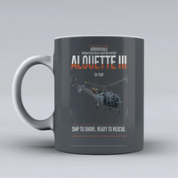 Thumbnail for Aérospatiale SA 316B Alouette III design on gray ceramic mug, double-side print