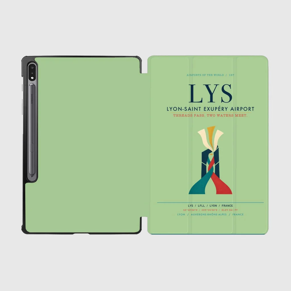 Lyon-Saint Exupéry Airport (LYS) design on light green samsung tablet tablet case
