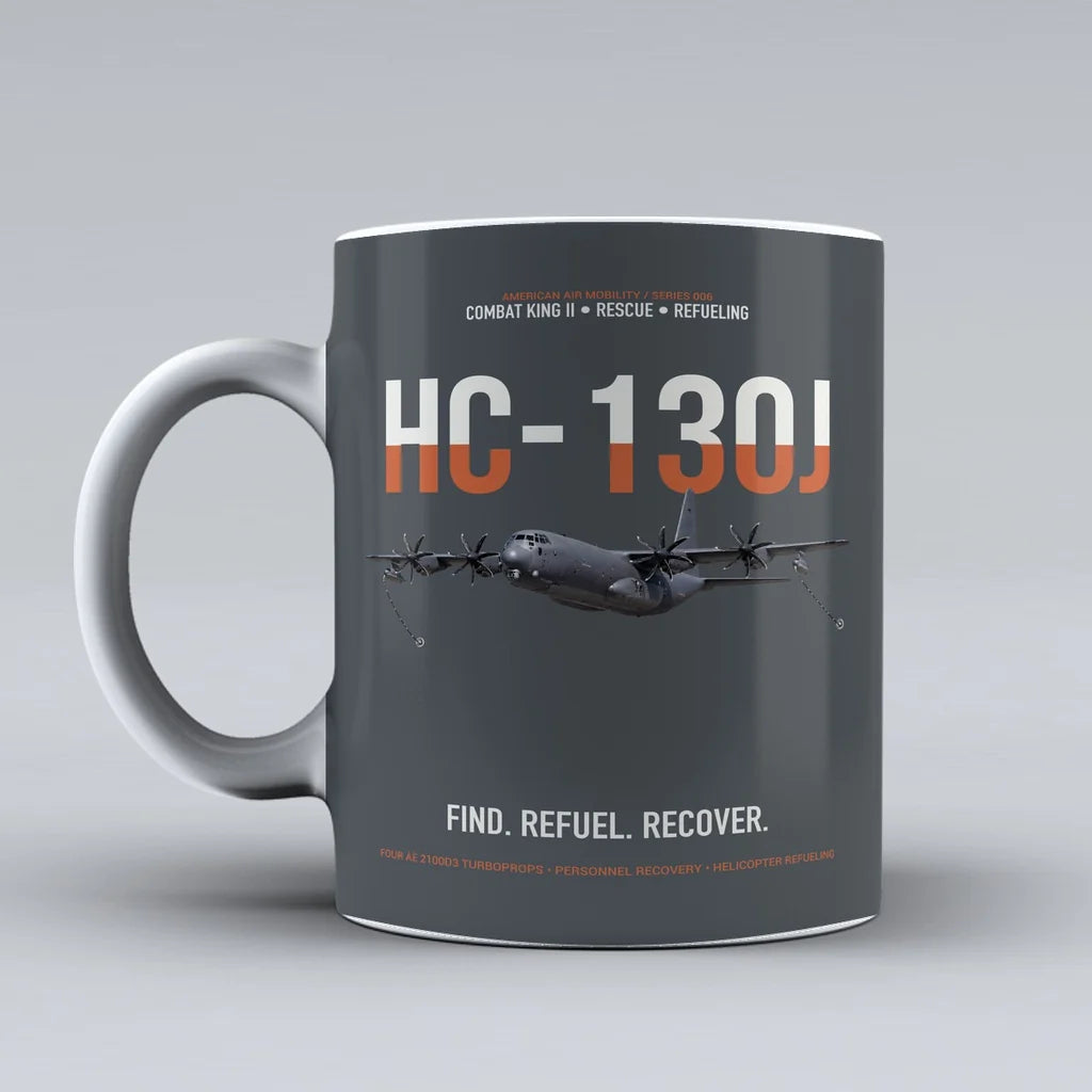 HC-130J COMBAT KING II design on gray ceramic mug, double-side print