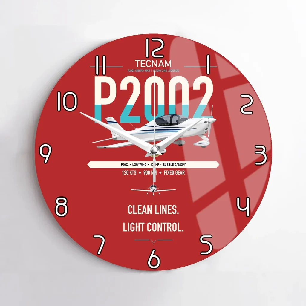 Tecnam P2002 Sierra MkII design on red no frame wall clock