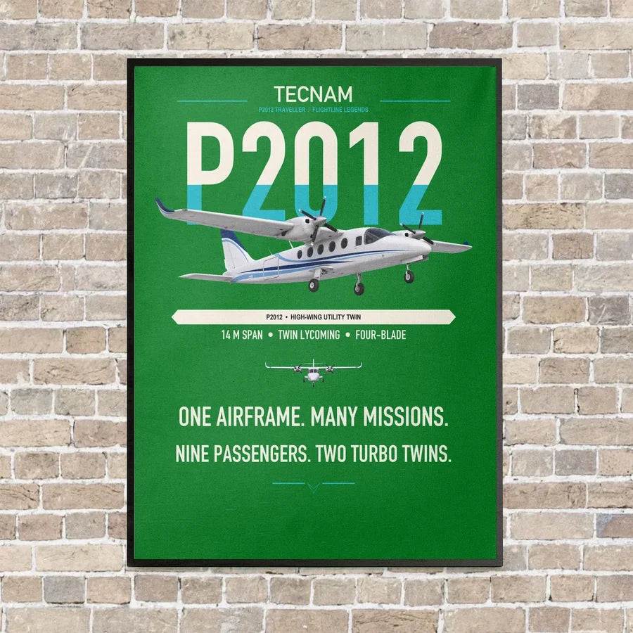 Tecnam P2012 Traveller vertical canvas print - framed - green background