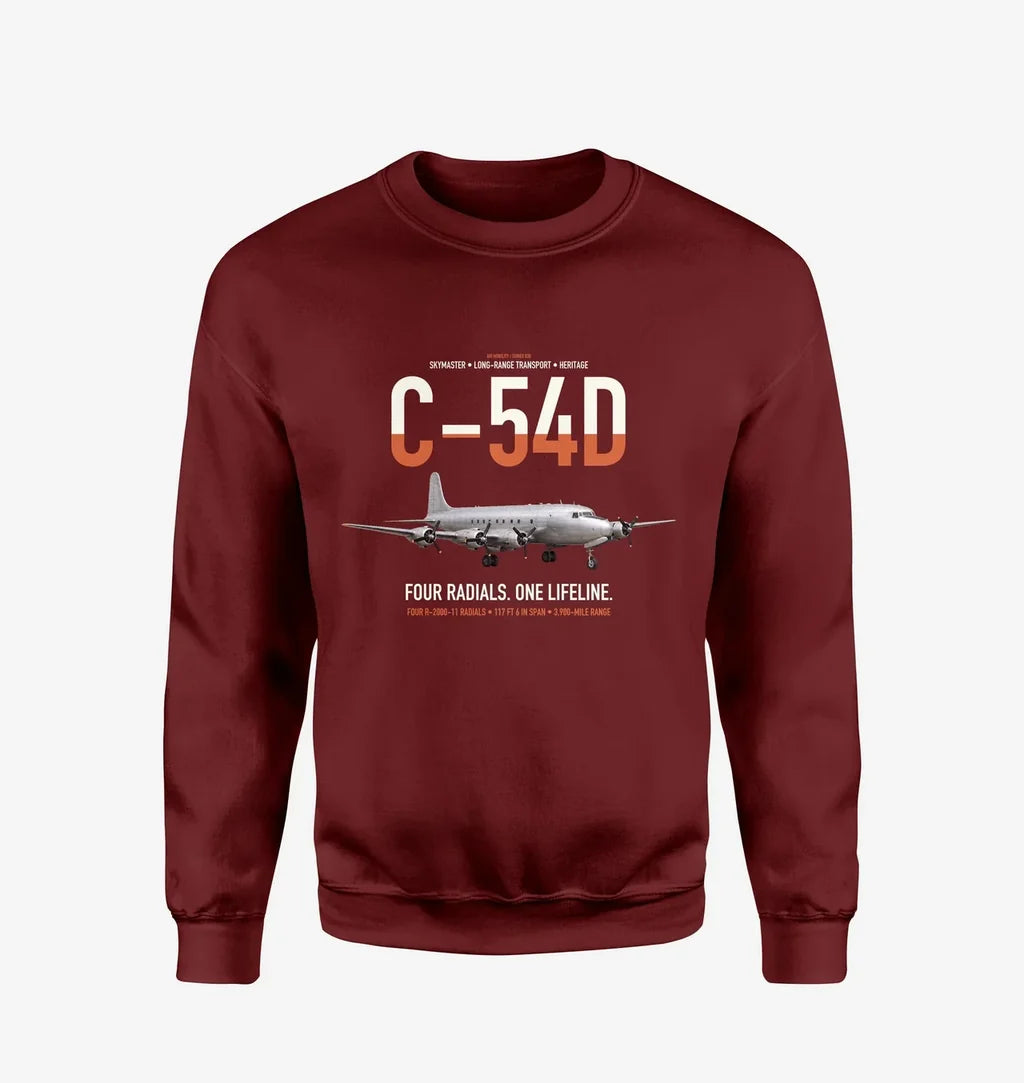 C-54D Skymaster design on wine red sweatshirt