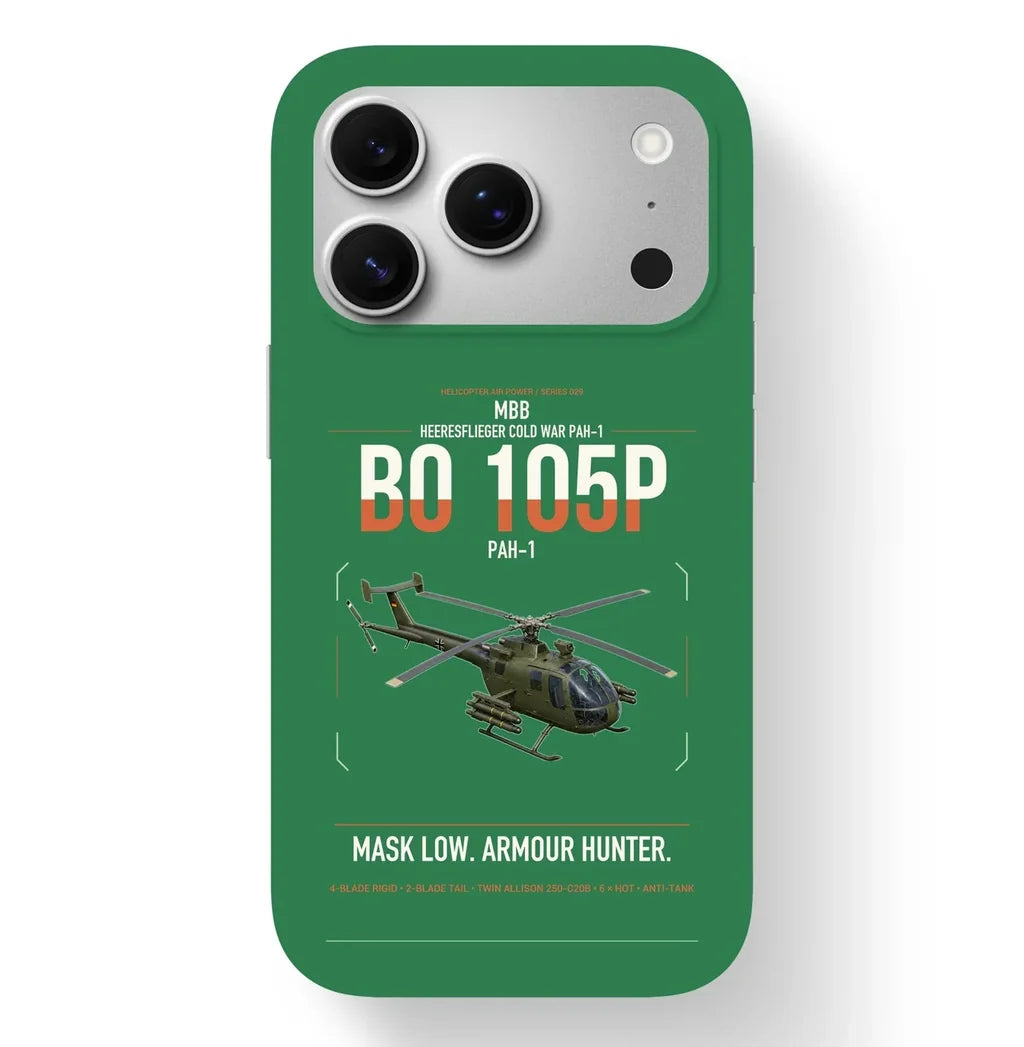 MBB BO 105P PAH-1 design on green magsafe iphone case, for iPhone 17 Pro