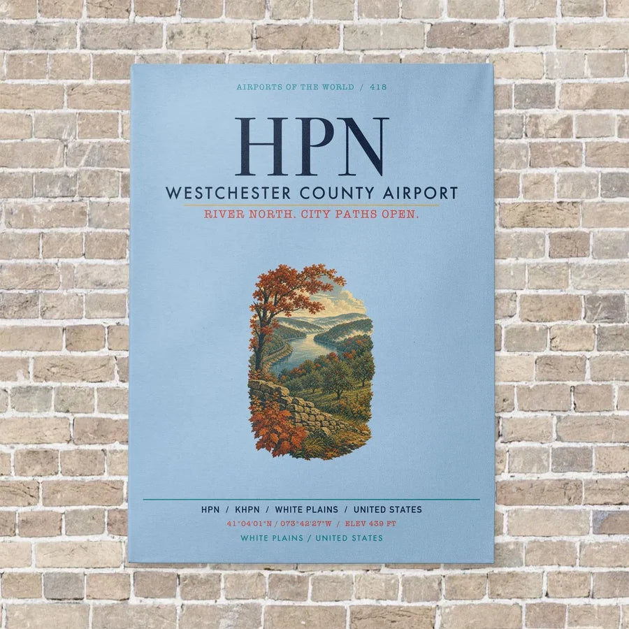 Westchester County Airport HPN vertical canvas print - no frame - light blue background