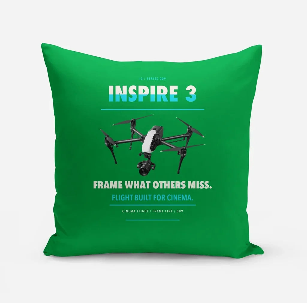 DJI Inspire 3 design on green pillow