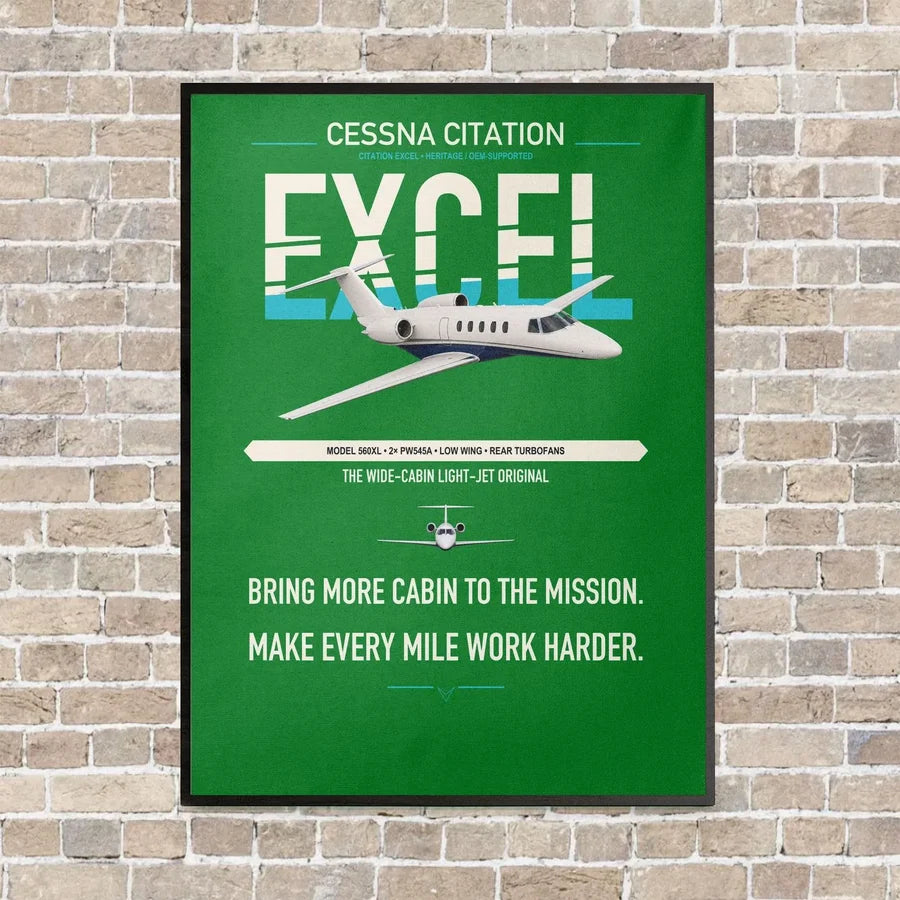 Cessna Citation Excel vertical canvas print - framed - green background