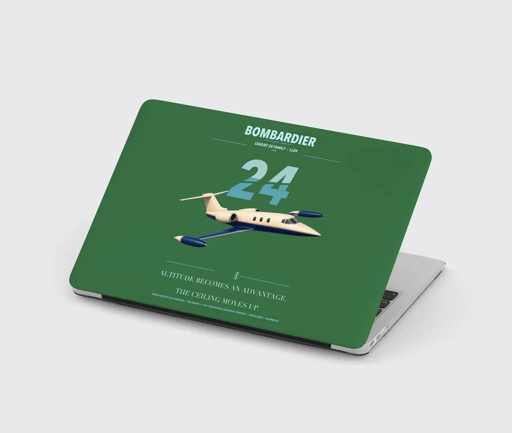 Bombardier Learjet 24 design on green MacBook case