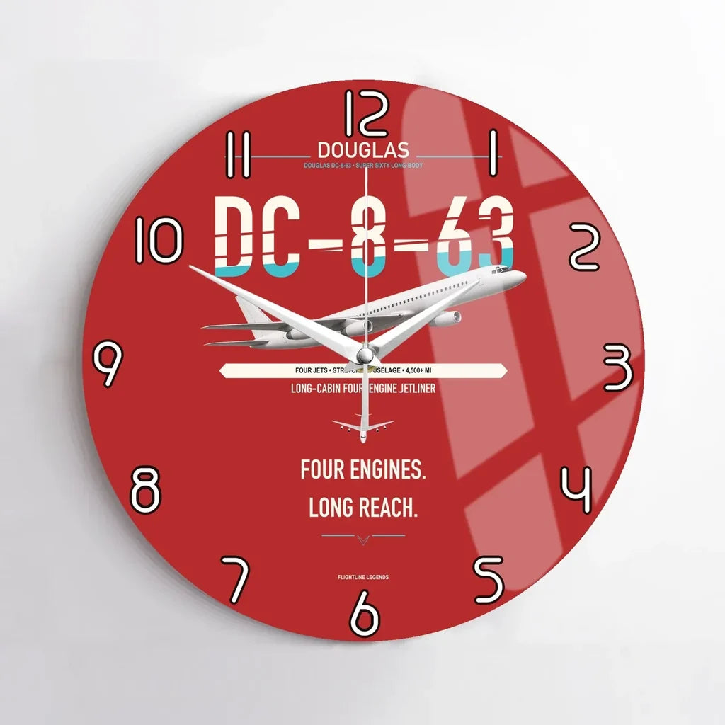 Douglas DC-8-63 design on red no frame wall clock