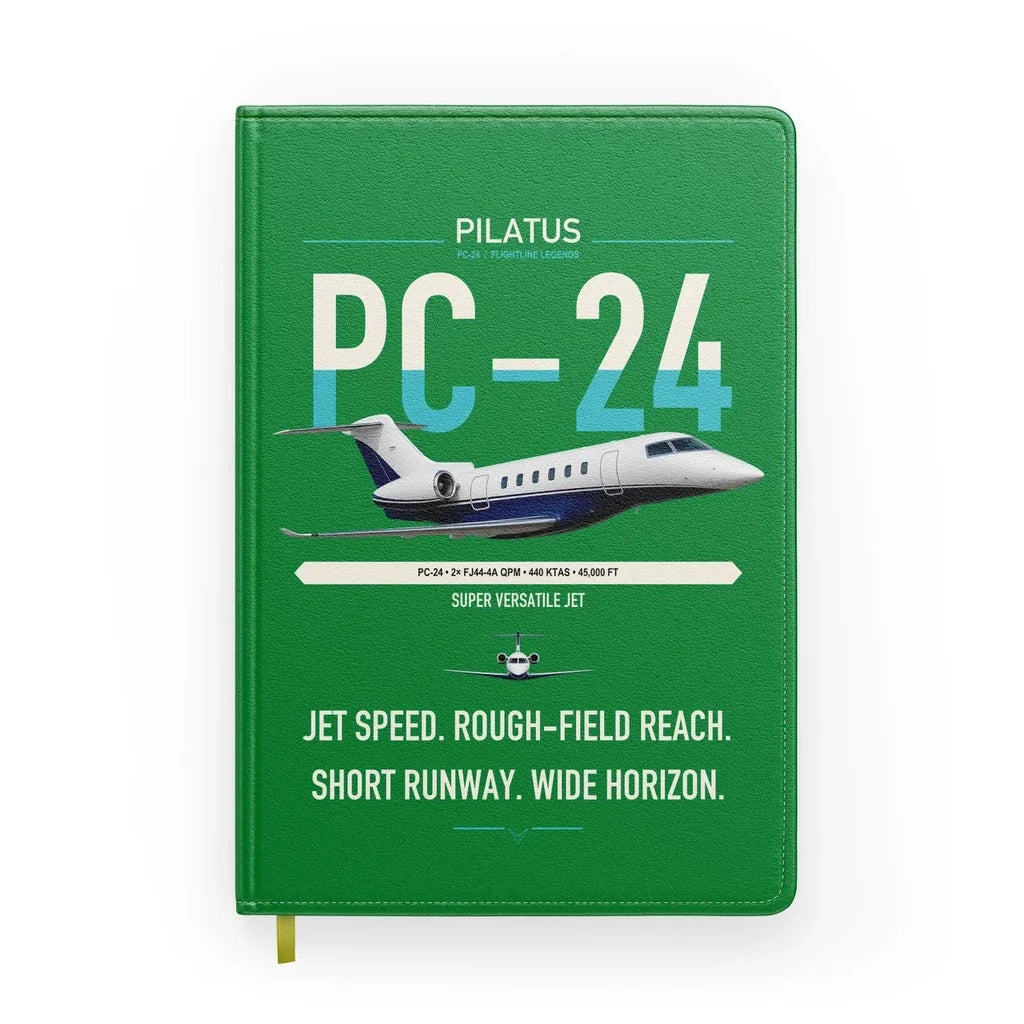 Pilatus PC-24 design on green notebook