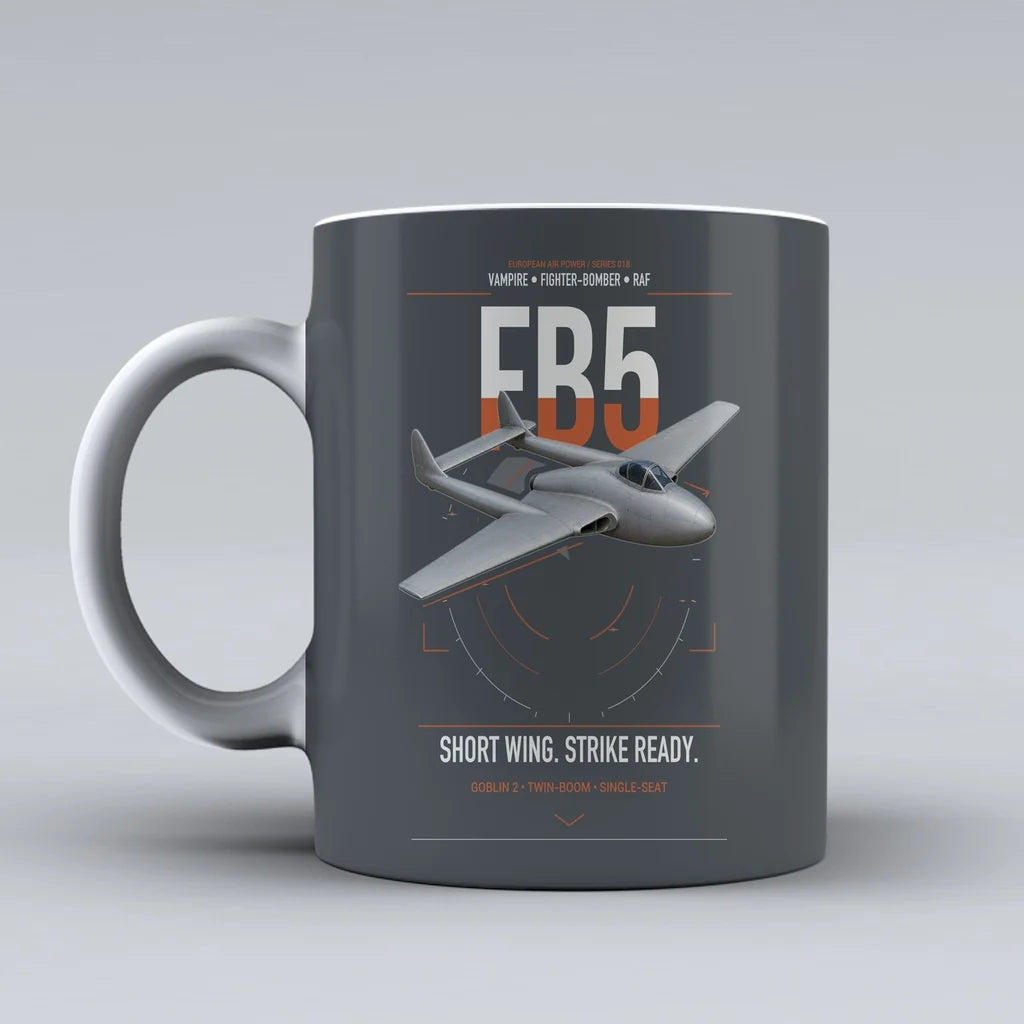 de Havilland Vampire FB5 design on gray ceramic mug, double-side print