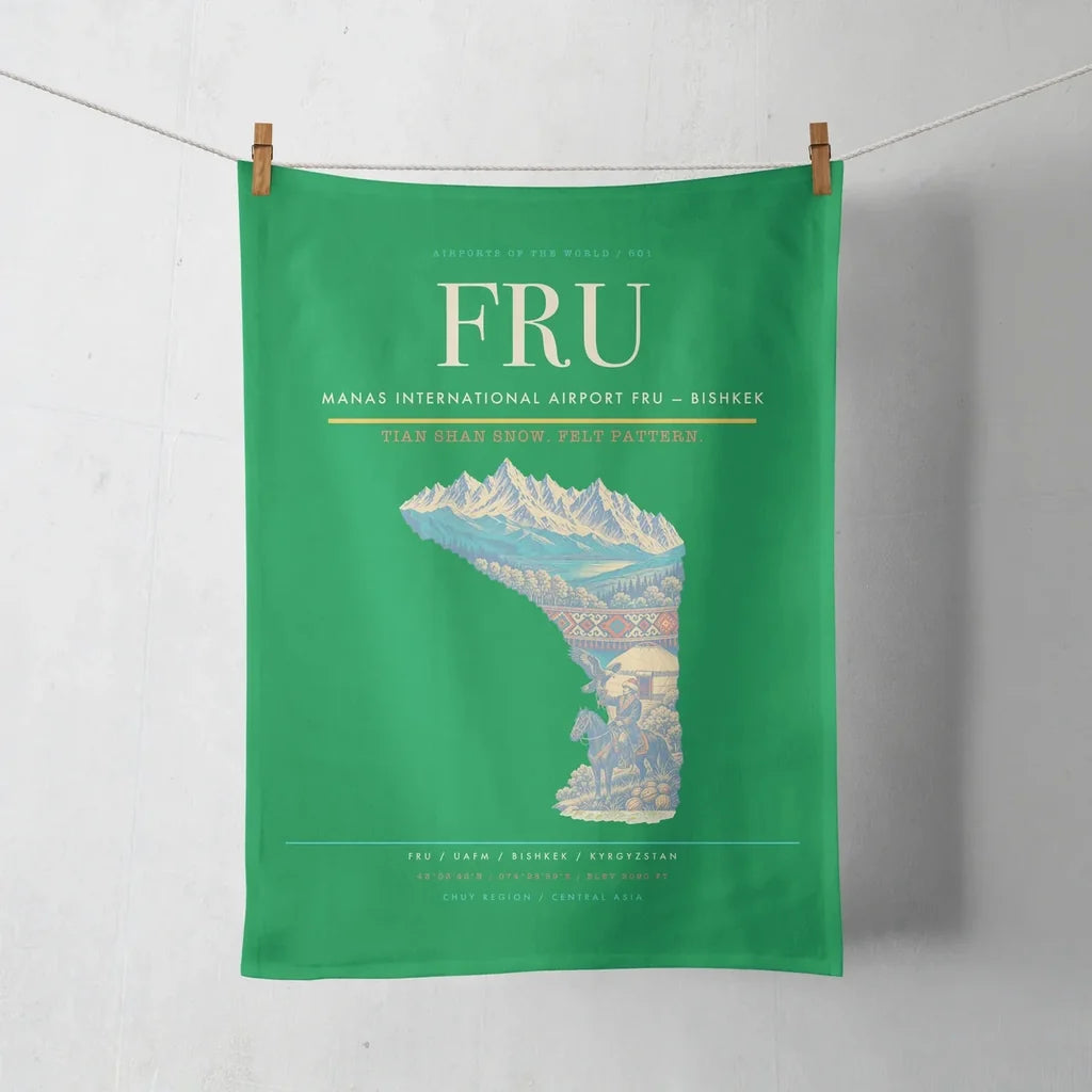 Manas International Airport (FRU) design on green towel