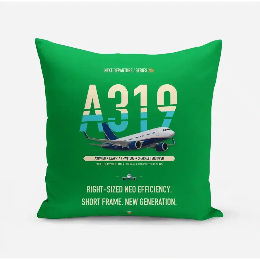 Airbus A319neo design on green pillow