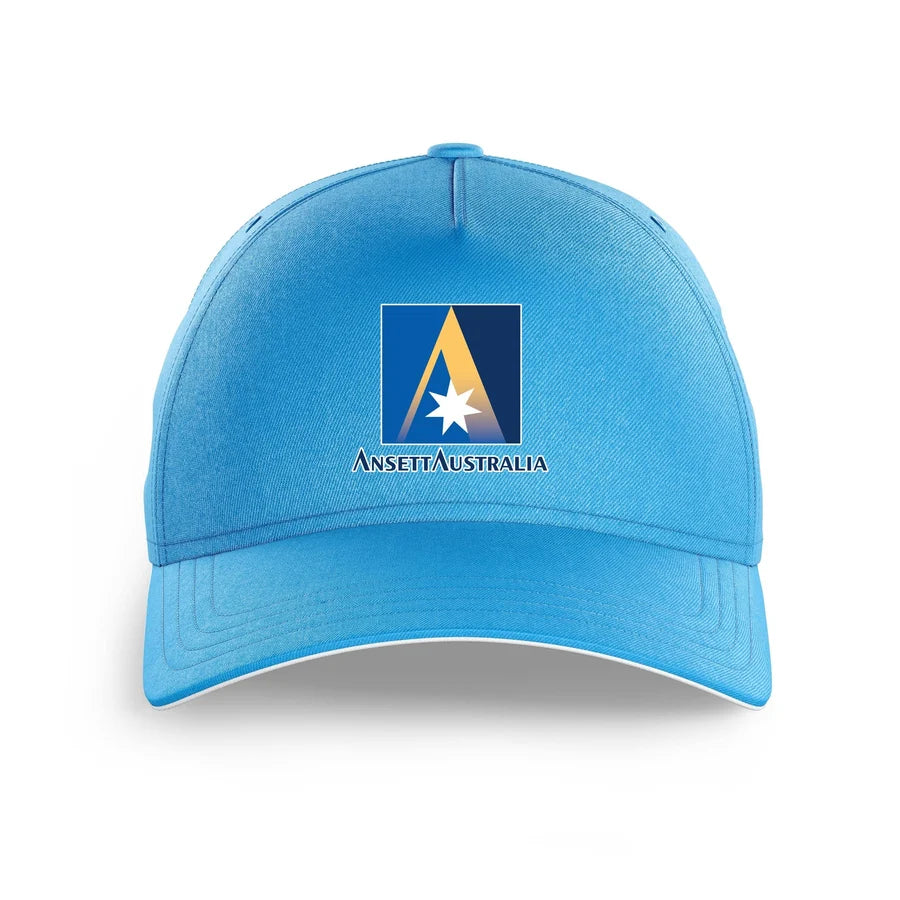 Ansett Australia logo printed on light blue cap