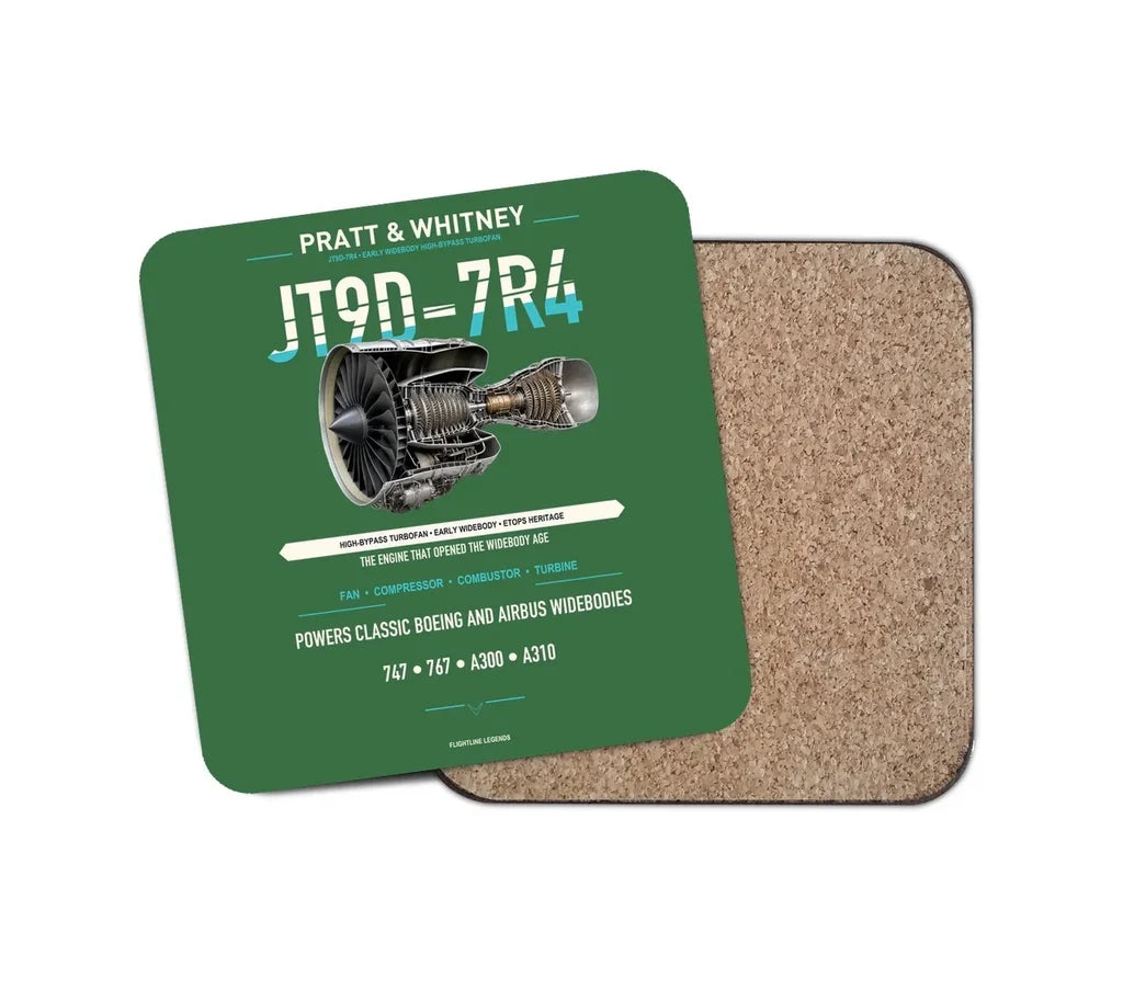 JT9D-7R4 design on green 1 piece coaster