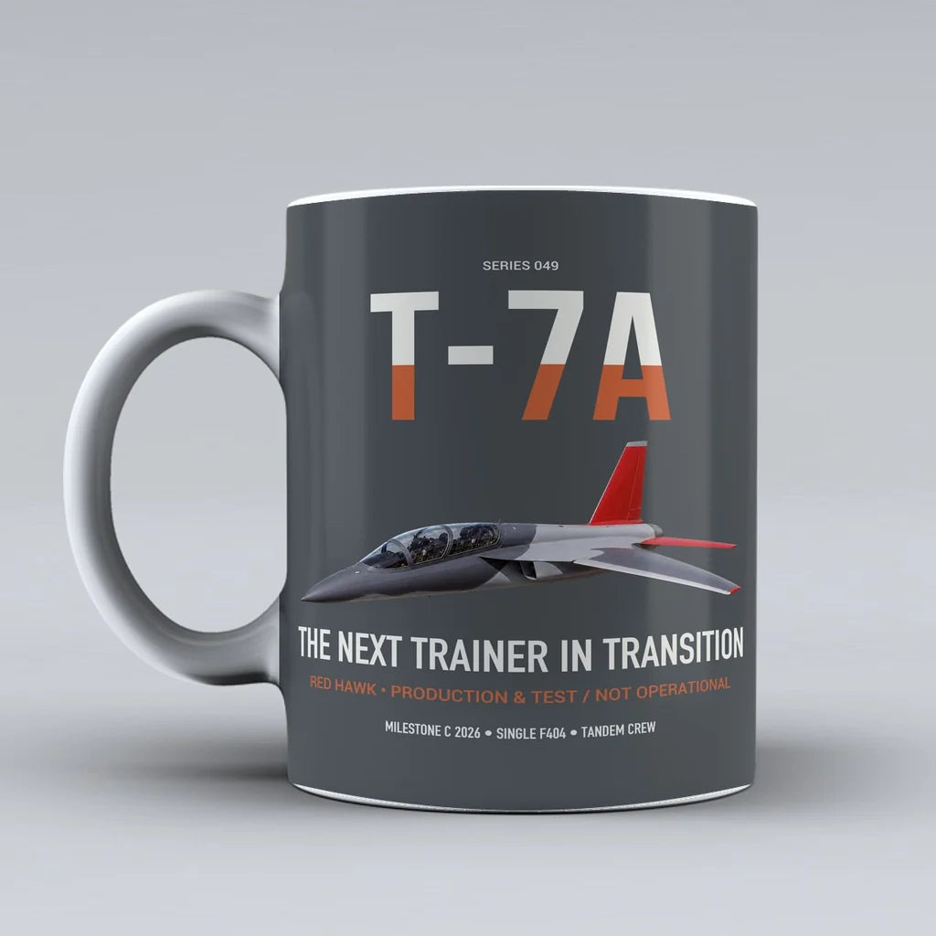 T-7A Red Hawk design on gray ceramic mug, double-side print