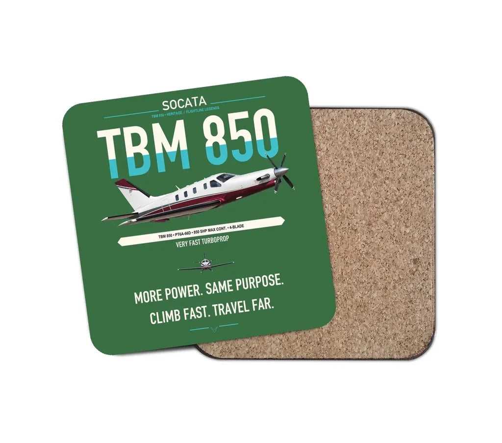 Socata TBM 850 design on green 1 piece coaster