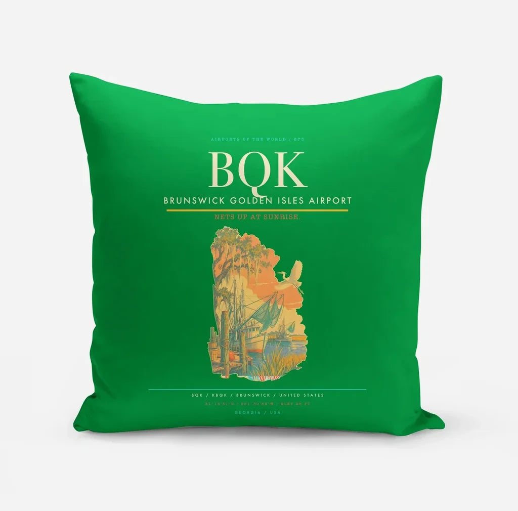 Brunswick Golden Isles Airport (BQK) design on green pillow