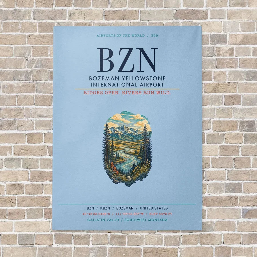 Bozeman Yellowstone International Airport BZN vertical canvas print - no frame - light blue background