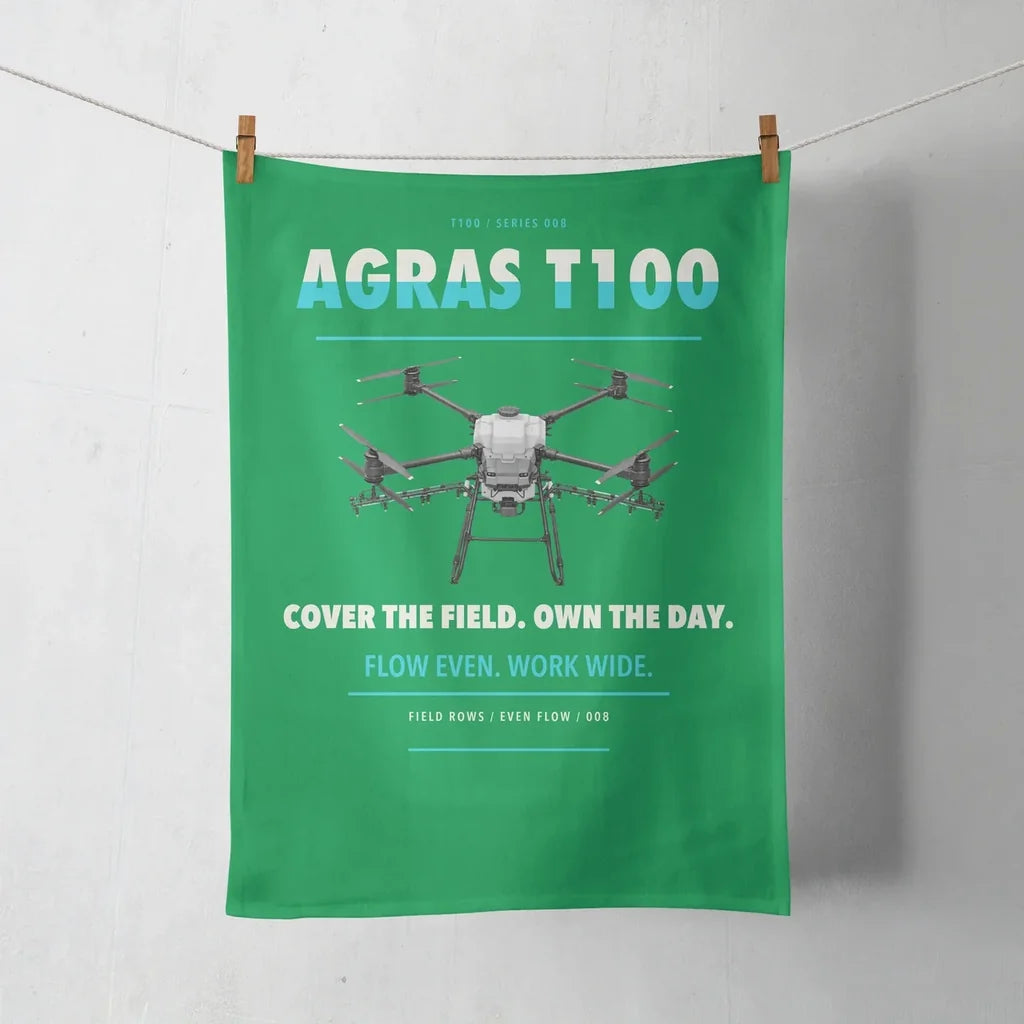 DJI Agras T100 design on green towel