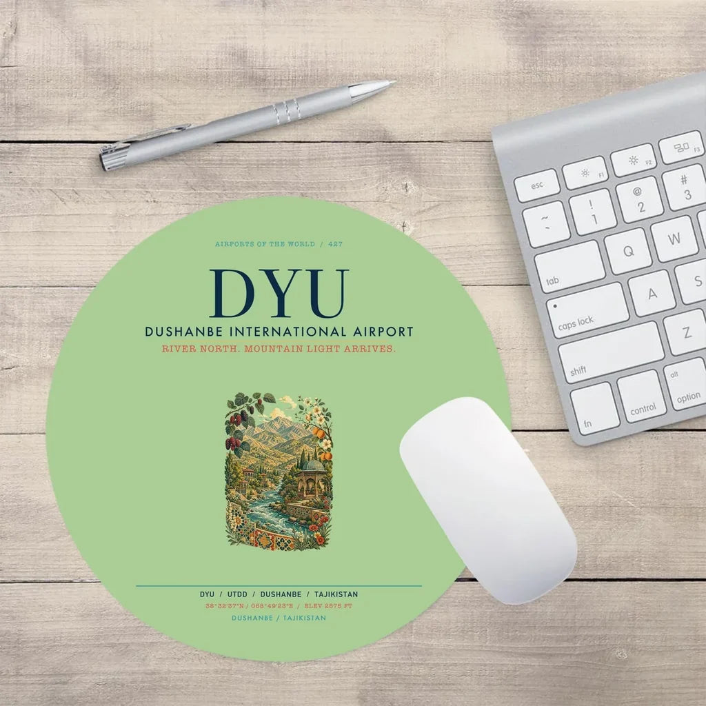 Dushanbe International Airport (DYU) design on light green round mouse pad
