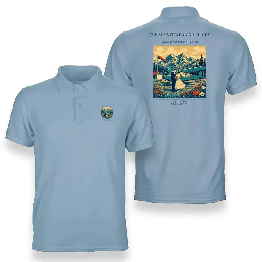 VINTAGE G4345 - The Summit Wedding Flight - Double-Side Polo T-Shirt design on lightblue