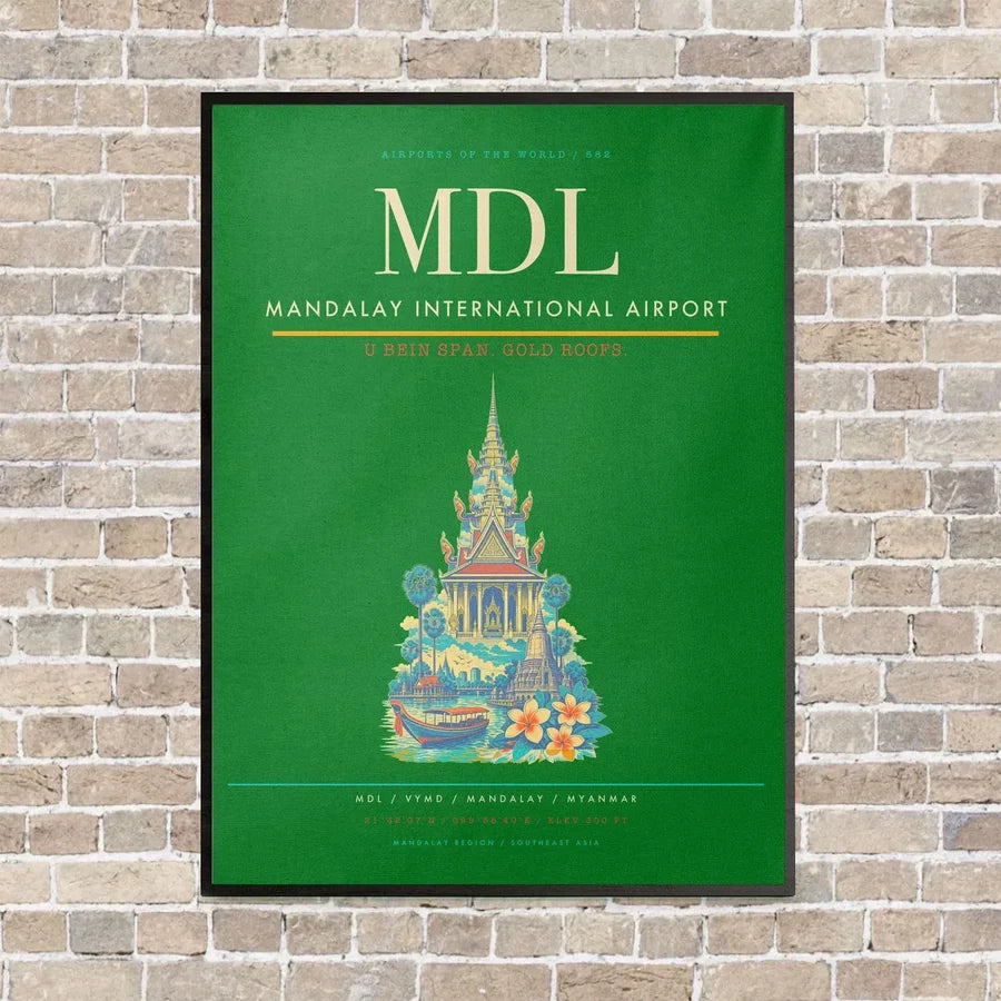 Mandalay International Airport MDL vertical canvas print - framed - green background