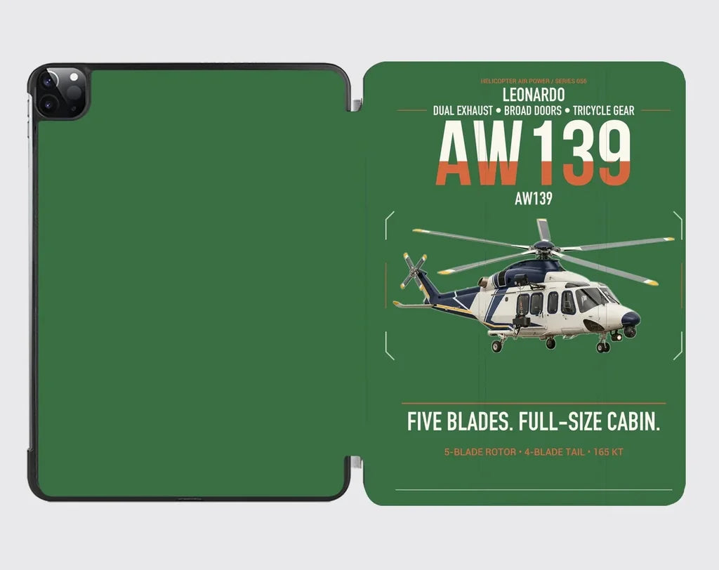 Leonardo AW139 design on green ipad tablet case