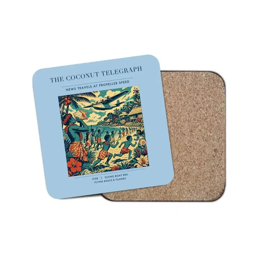 The Coconut Telegraph - Designed Coasters design on light blue 1-piece