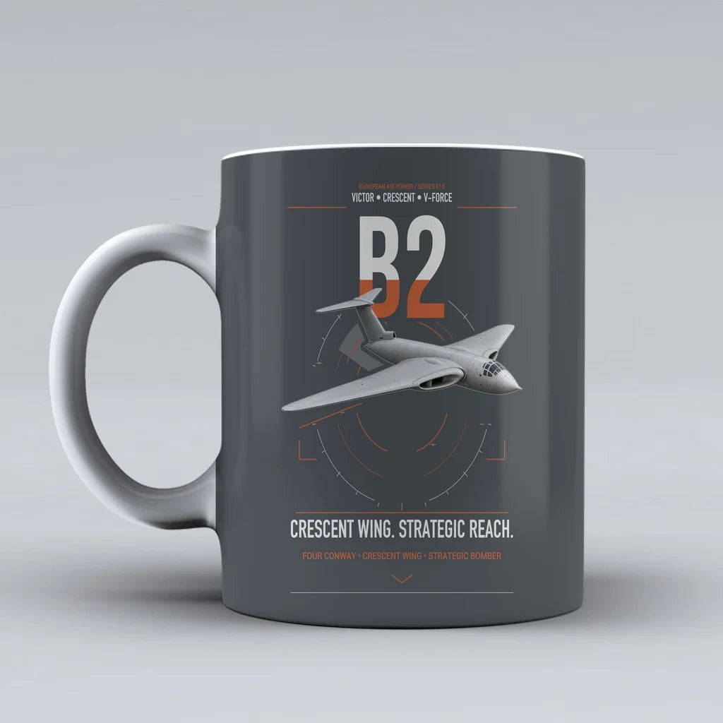 Handley Page Victor B2 design on gray ceramic mug, double-side print