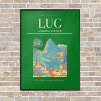 Thumbnail for Lugano Airport LUG vertical canvas print - framed - green background