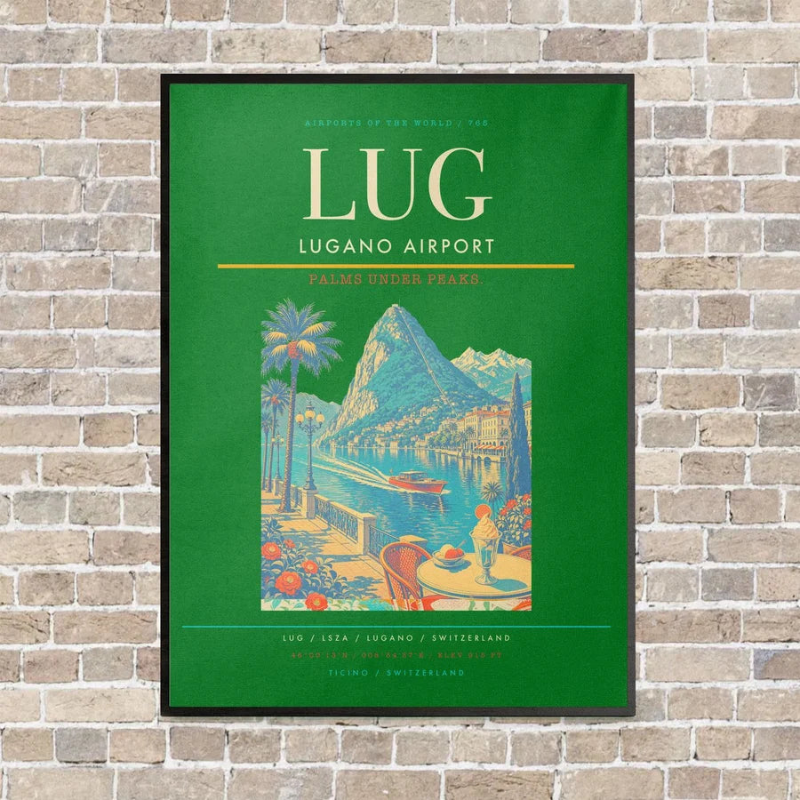 Lugano Airport LUG vertical canvas print - framed - green background