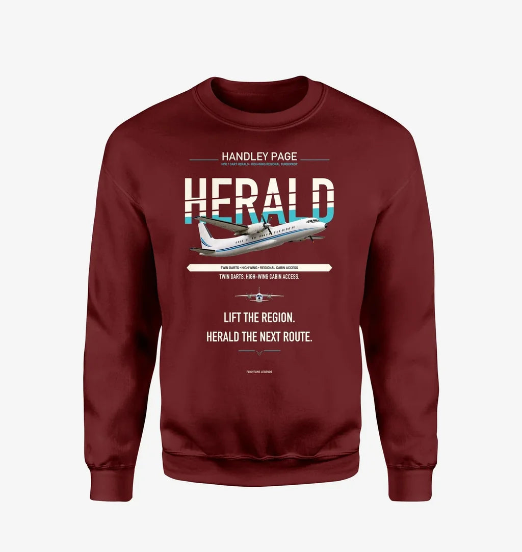 Handley Page HPR.7 Dart Herald design on wine red sweatshirt