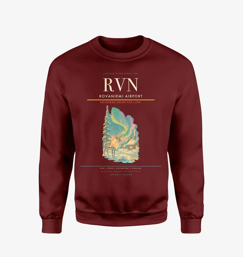 Rovaniemi Airport (RVN) design on wine red sweatshirt