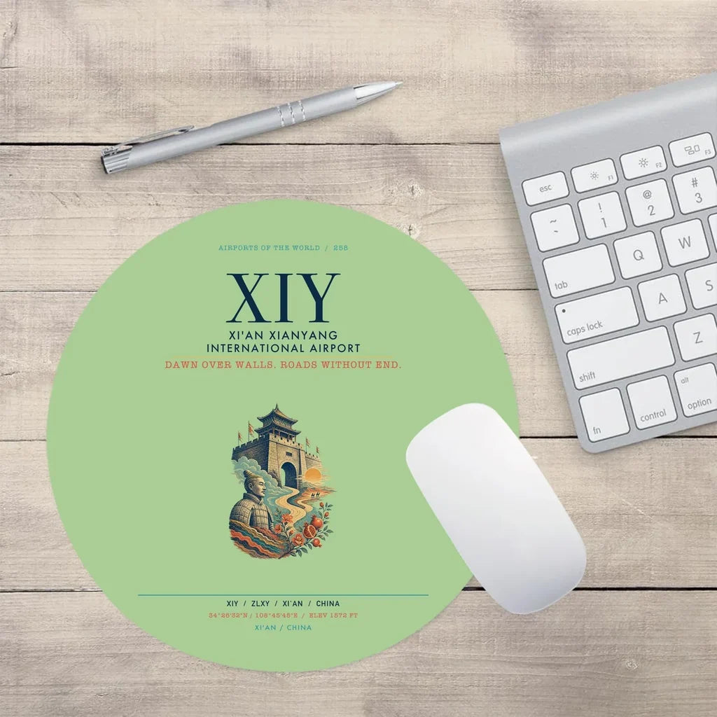 Xi'an Xianyang International Airport (XIY) design on light green round mouse pad