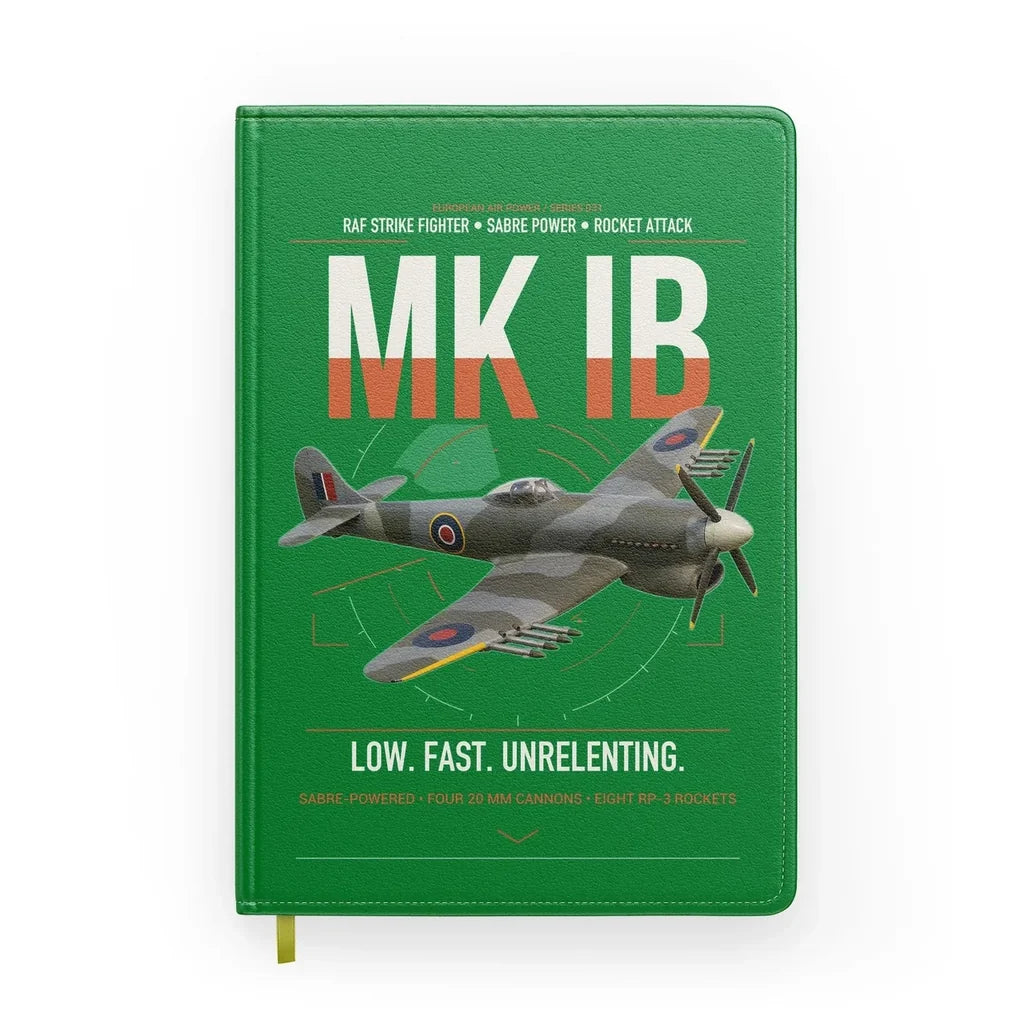 Hawker Typhoon Mk IB design on green notebook