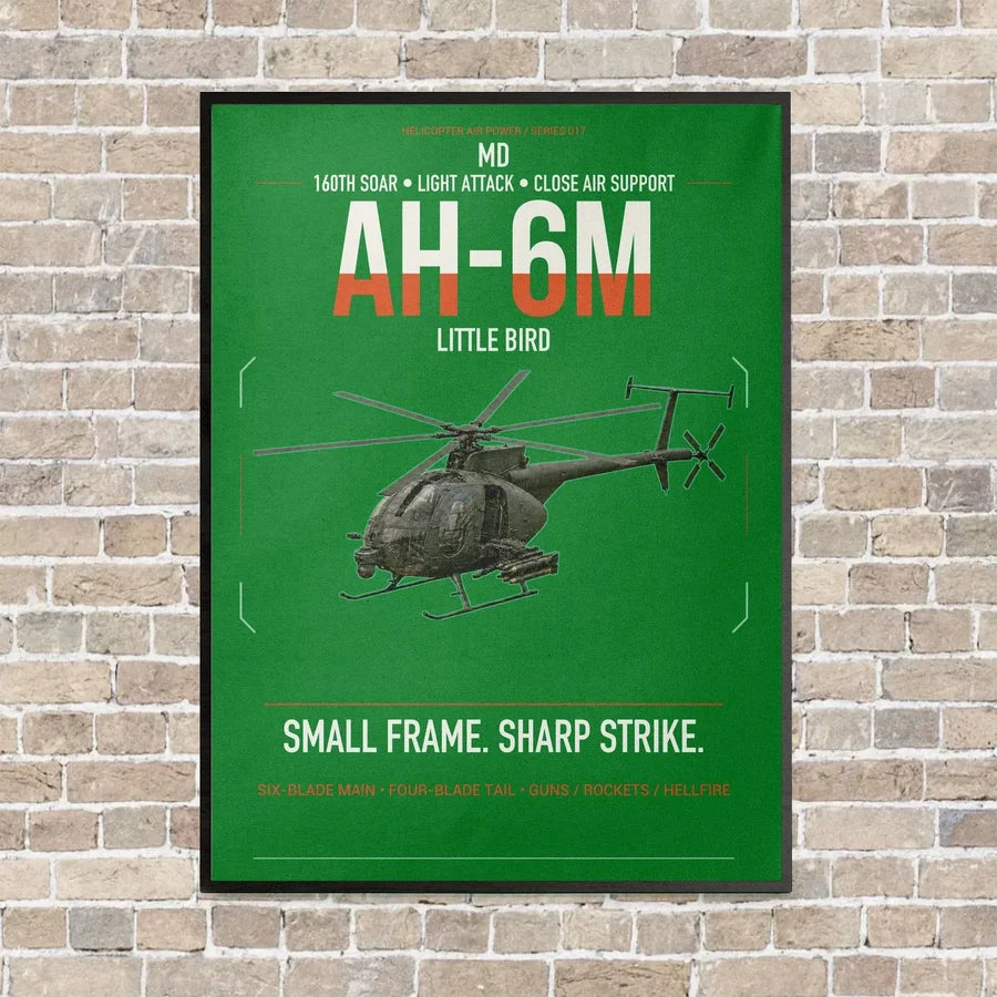 MD AH-6M Little Bird vertical canvas print - framed - green background