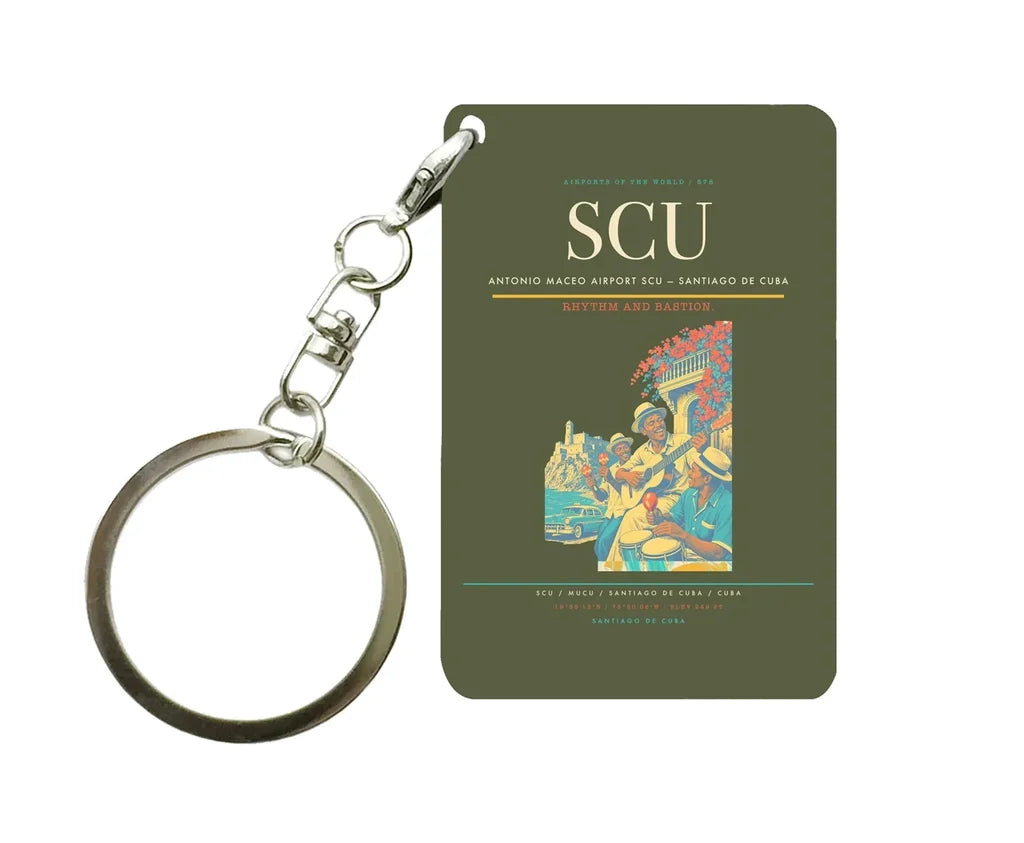 Antonio Maceo Airport (SCU) design on green army key chain