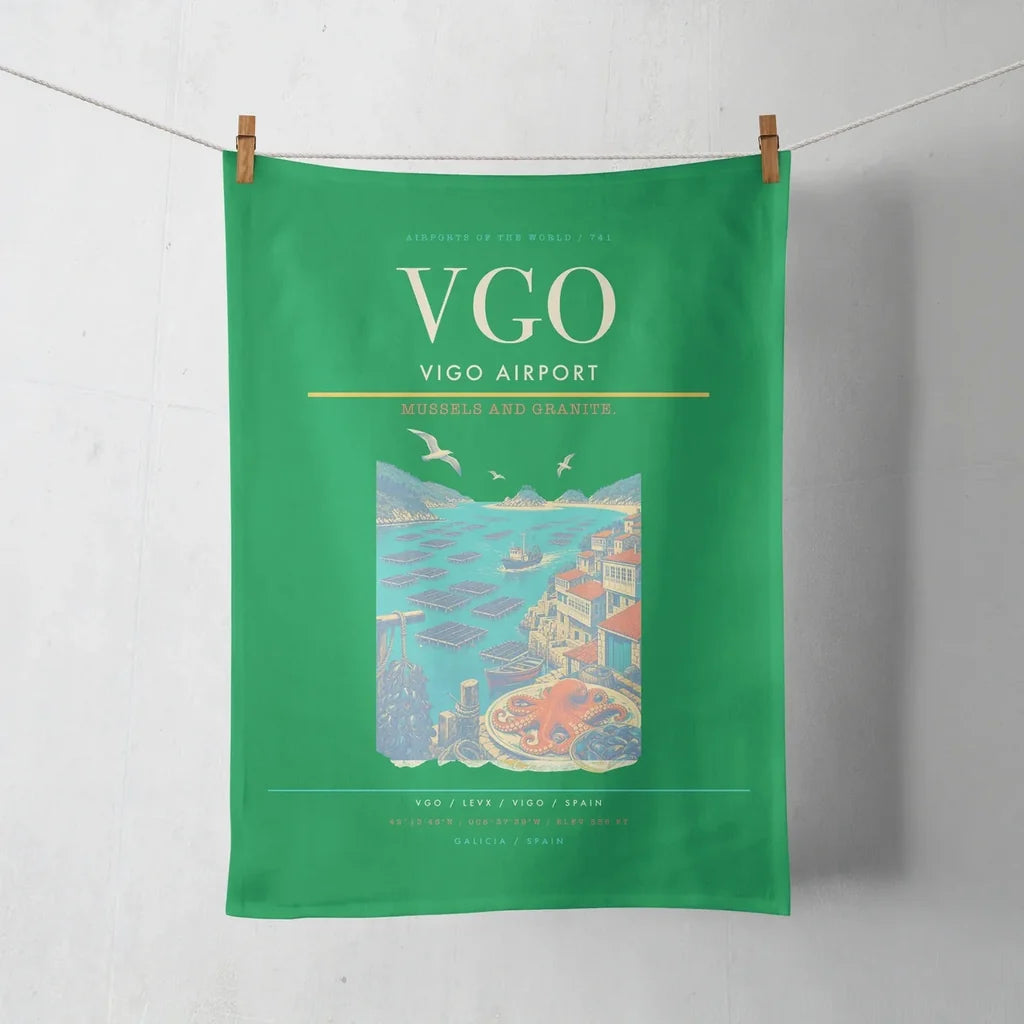Vigo Airport (VGO) design on green towel