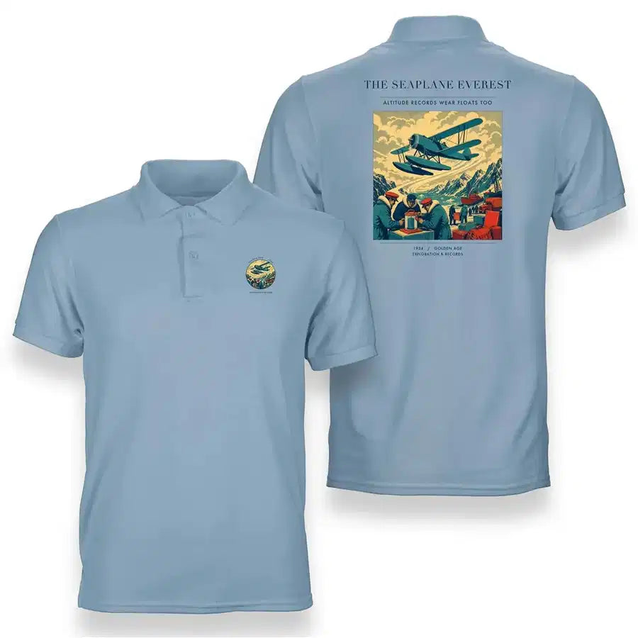 VINTAGE G4296 - The Seaplane Everest - Double-Side Polo T-Shirt design on lightblue